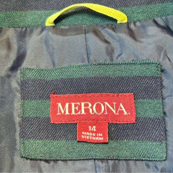 Merona Navy/Forest Green Striped Blazer EUC - Picture 3 of 10